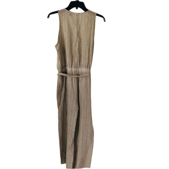 ✨Drew Tan Striped Belted Linen Blend Sz Medium Jumpsuit✨ - Picture 4 of 6